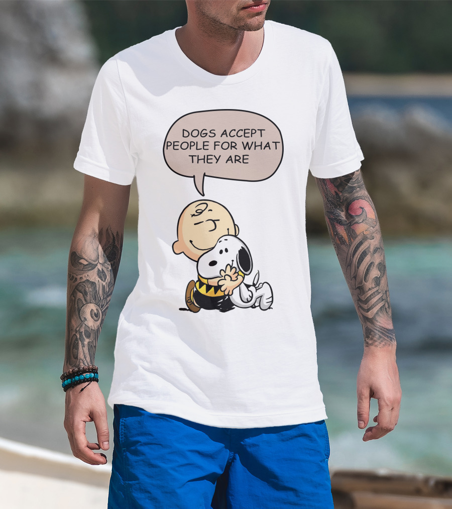 Snoopy Peanuts Dogs Accept People For What They Are Hugging Scene T-Shirt