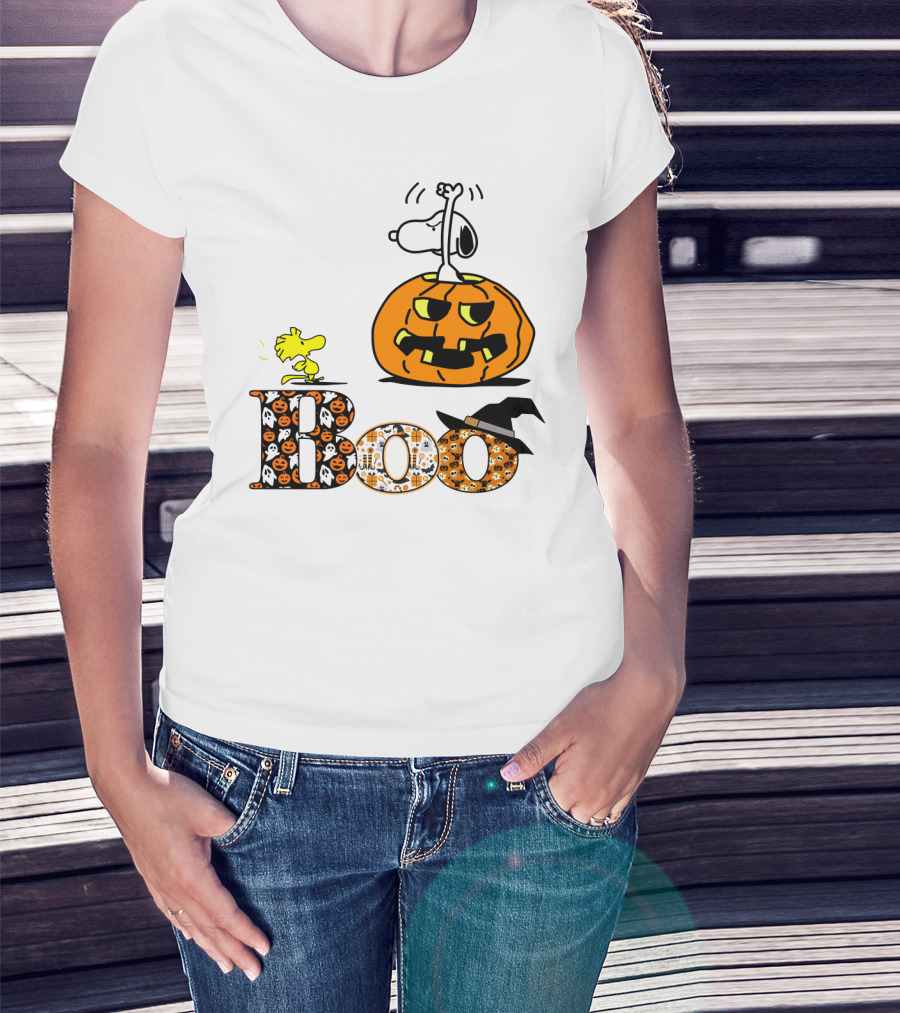 Pumpkin Boo Halloween Snoopy Woodstock The Peanuts Movie T-Shirt