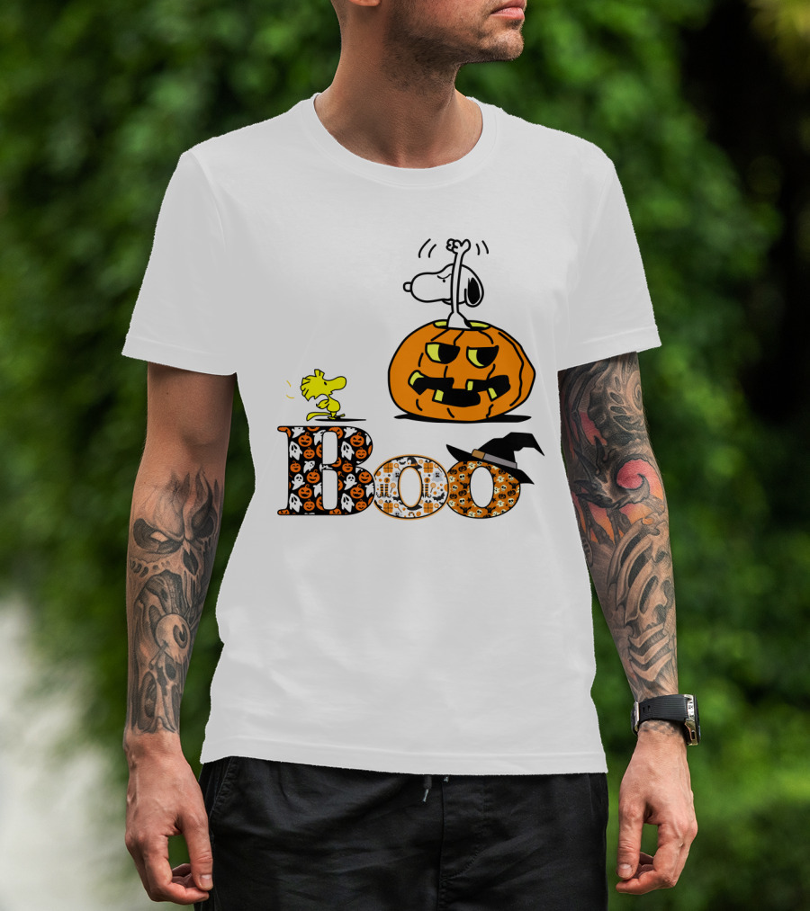 Pumpkin Boo Halloween Snoopy Woodstock The Peanuts Movie T-Shirt