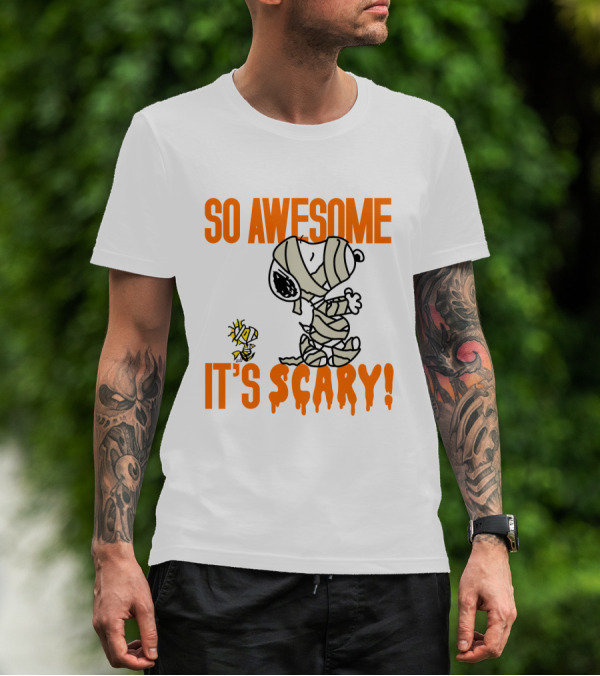 So Awesome It's Scary Funny Halloween Snoopy Peanuts Mummy Woodstock T-Shirt