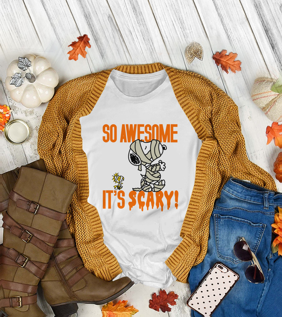 So Awesome It's Scary Funny Halloween Snoopy Peanuts Mummy Woodstock T-Shirt