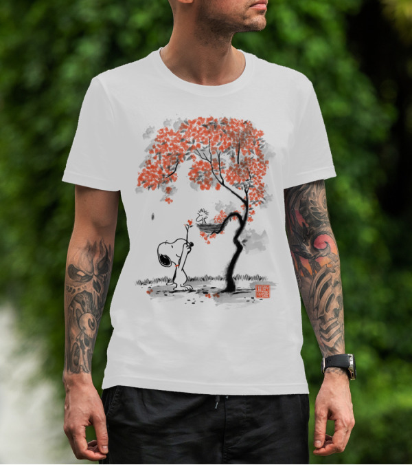 Snoopy Sumi E Tree Japanese Style The Peanuts Movie T-Shirt