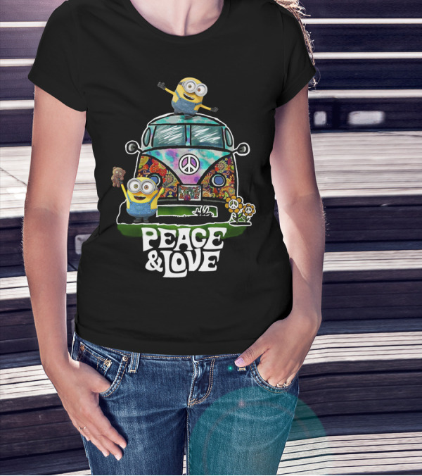 Peace Love Hippie Car Sunflower Minions Despicable Me Peace And Love T-Shirt