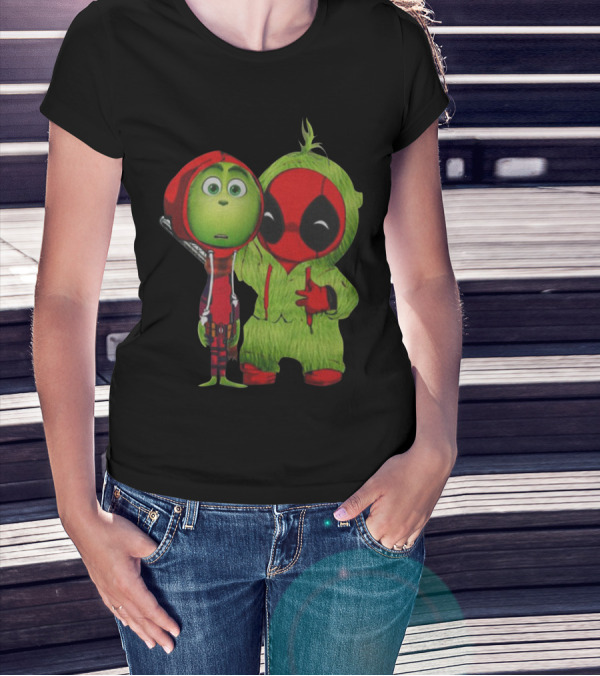 Baby Deadpool And Grinch Mashup Playful Duo T-Shirt