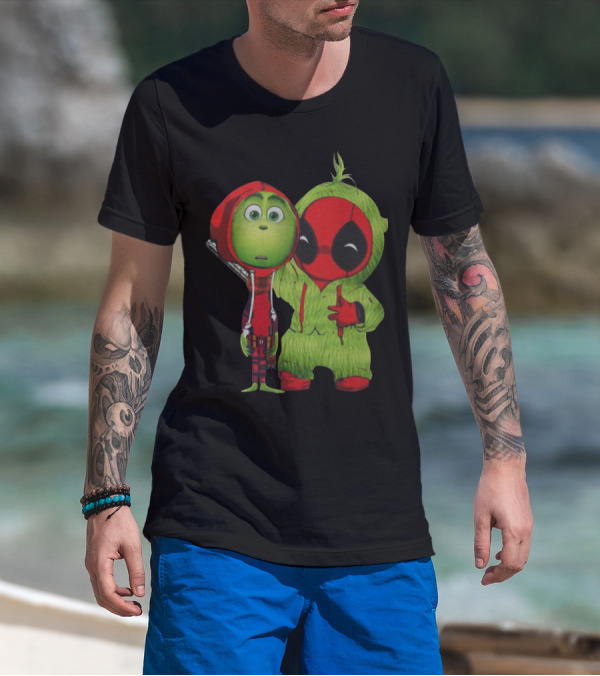 Baby Deadpool And Grinch Mashup Playful Duo T-Shirt