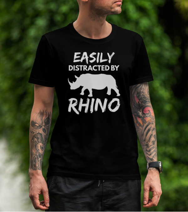 Easily Distracted By Rhino Funny Animal Lover T-Shirt