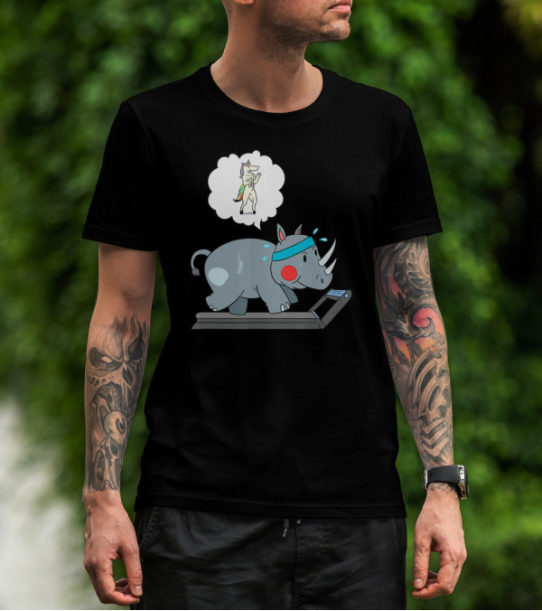 Rhino Running Cardio Unicorn Dream Funny Fitness T-Shirt