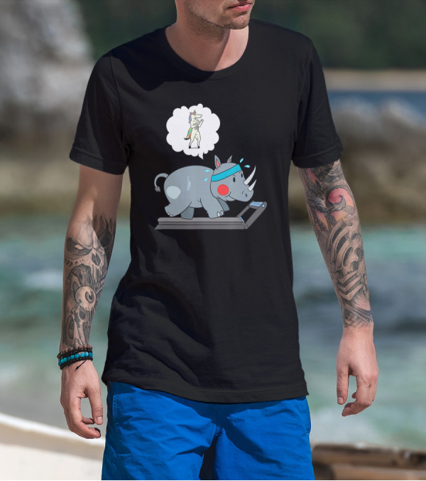 Rhino Running Cardio Unicorn Dream Funny Fitness T-Shirt