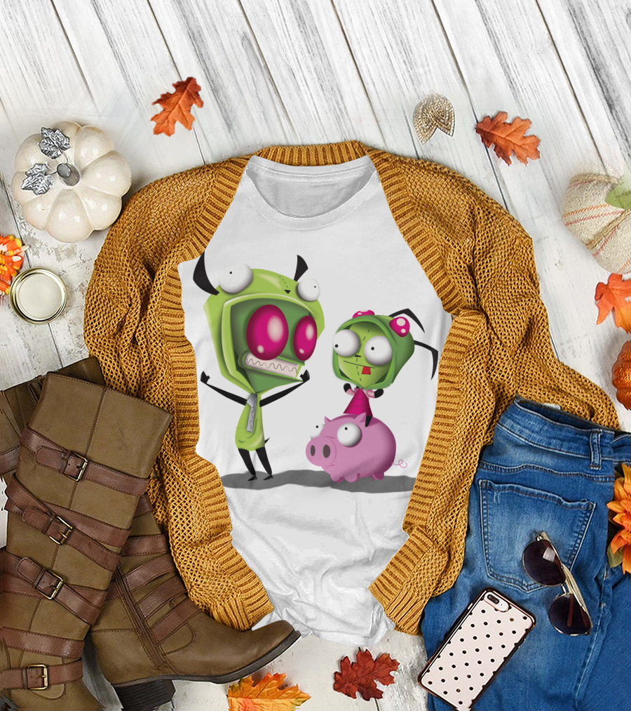Cosplay Invader Zim Gir Halloween Characters on Pig T-Shirt