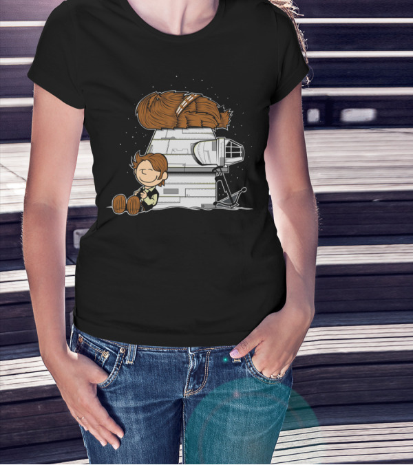 Peanuts Chewbacca Star Wars Snoopy Millennium Falcon T-Shirt