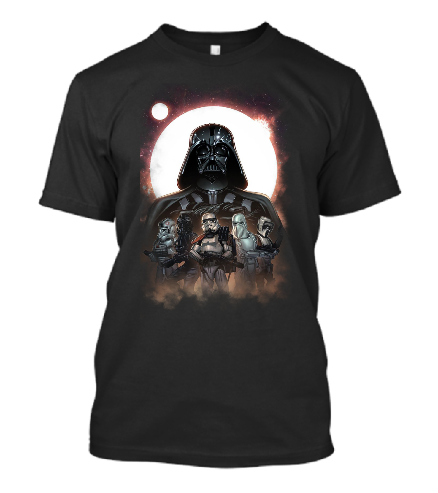 Darth Vader And Stormtroopers Under Galactic Moon Star Wars Dark Side Troops T-Shirt