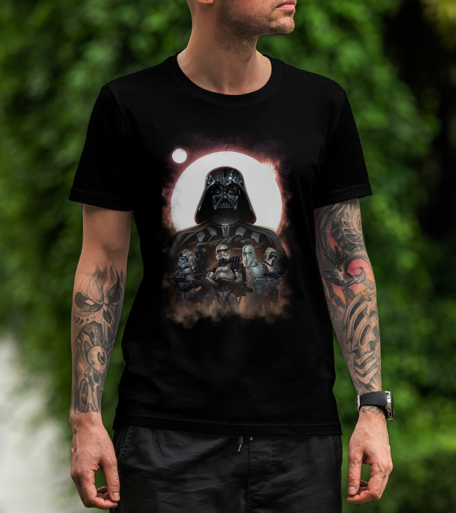Darth Vader And Stormtroopers Under Galactic Moon Star Wars Dark Side Troops T-Shirt