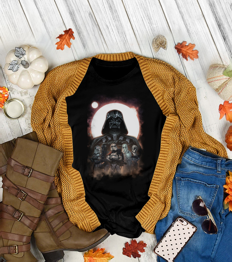 Darth Vader And Stormtroopers Under Galactic Moon Star Wars Dark Side Troops T-Shirt