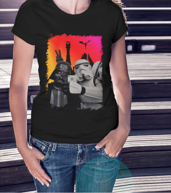 Darth Vader And Stormtroopers Taking Selfie In Mordor With Mount Doom And Sauron's Eye Star Wars Crossover T-Shirt