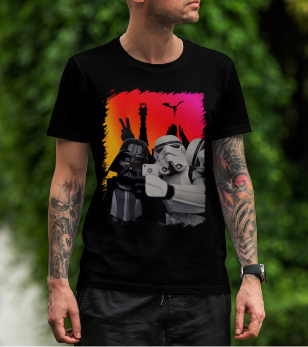 Darth Vader And Stormtroopers Taking Selfie In Mordor With Mount Doom And Sauron's Eye Star Wars Crossover T-Shirt