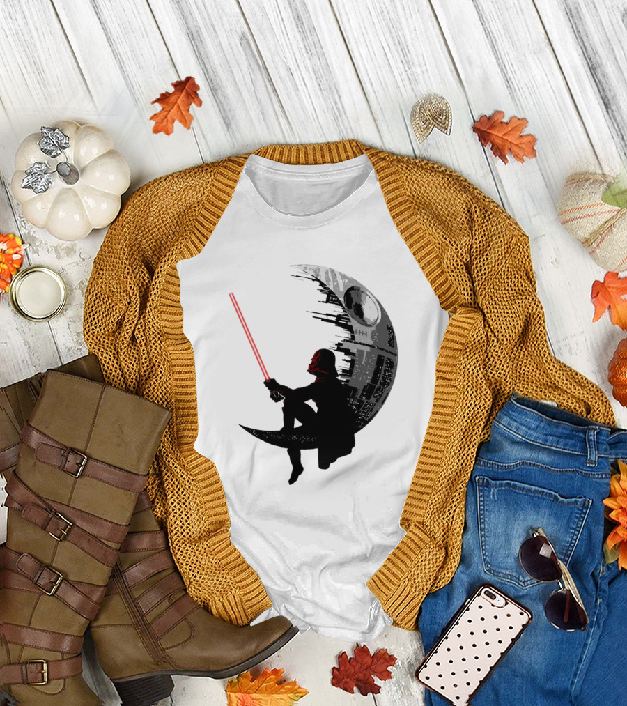 Sitting Darth Vader Death Star Moon Silhouette Star Wars T-Shirt