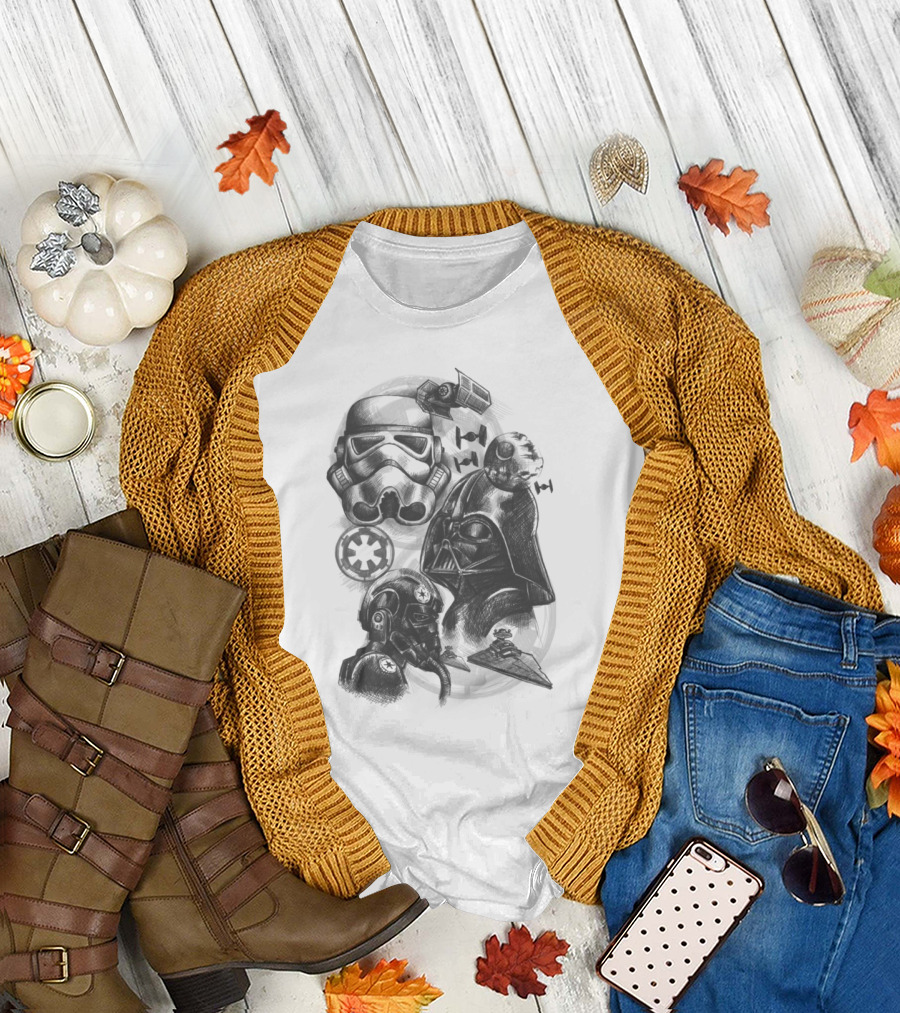 Darth Vader Stormtrooper Tie Fighter Star Wars Sketch T-Shirt