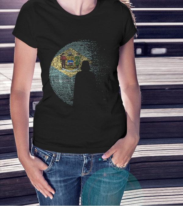 Vader Silhouette Over Delaware State Flag T-Shirt