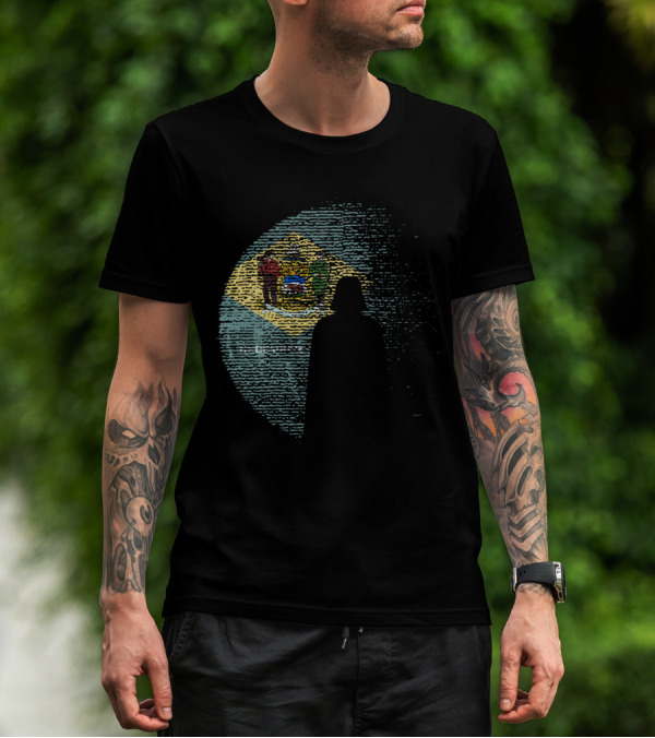 Vader Silhouette Over Delaware State Flag T-Shirt