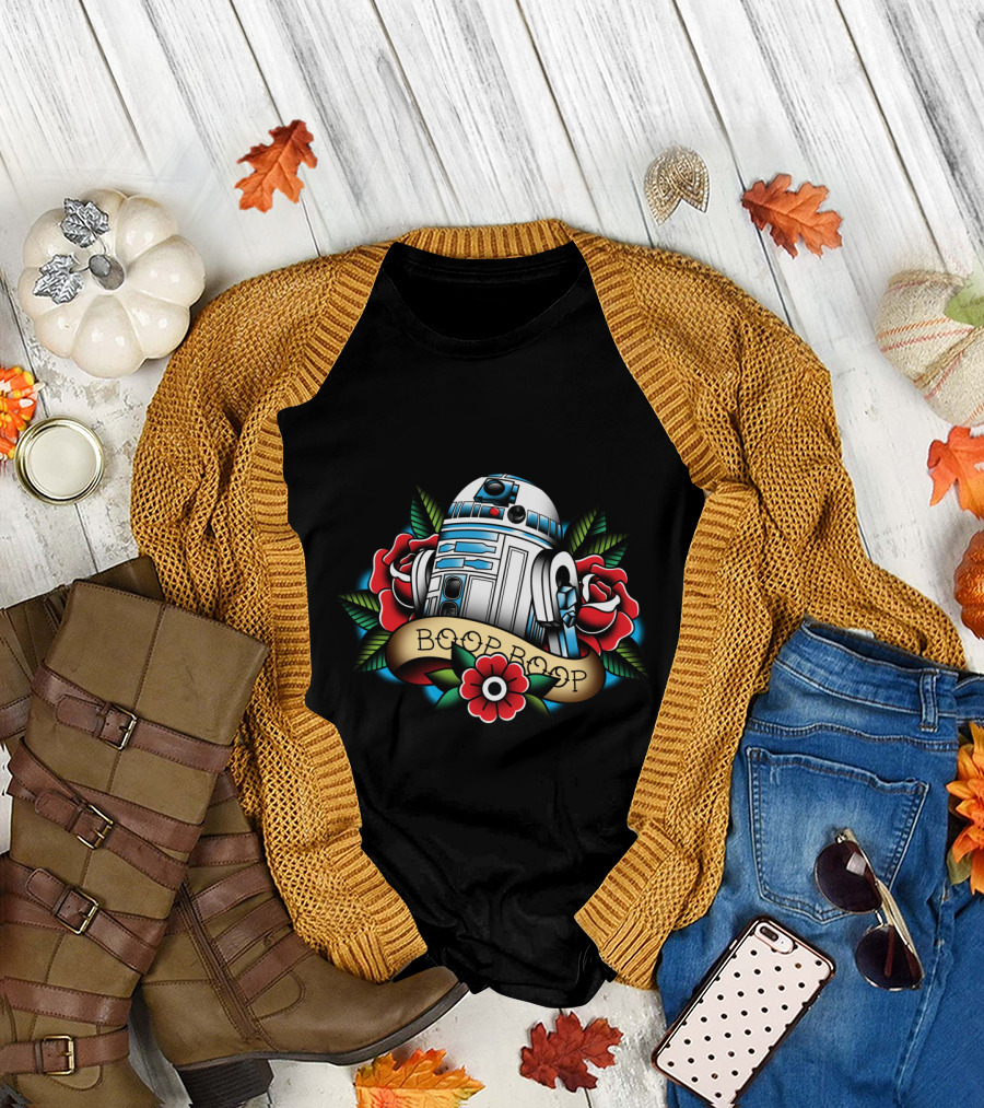 Boop Boop Floral R2 D2 Star Wars Roses Droids T-Shirt