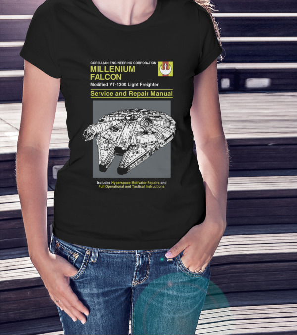 Corellian Engineering Corporation Millennium Falcon Modified YT-1300 Light Freighter Service And Repair Manual Star Wars T-Shirt