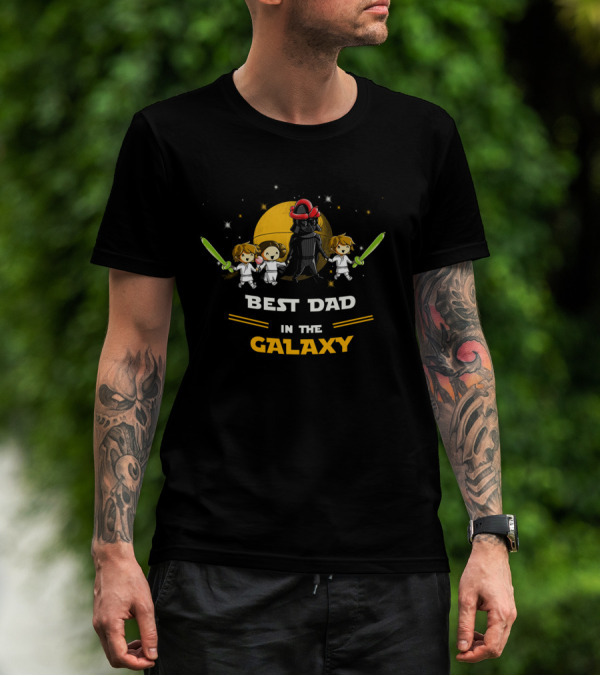 Best Dad In The Galaxy Two Sons One Daughter Father's Day Star Wars T-Shirt