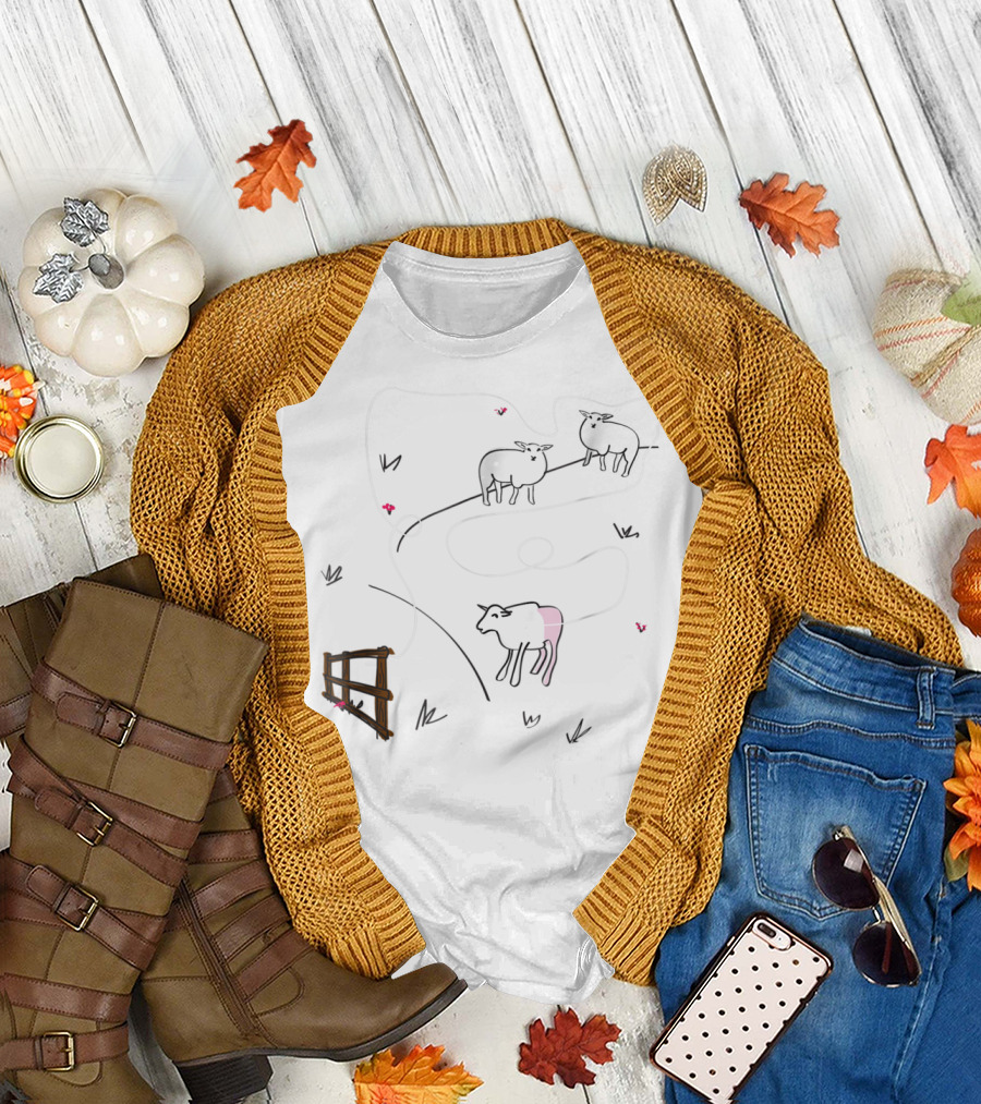 Funny Sheep With Yarn Trail and Knitting T-Shirt