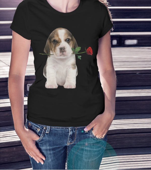 Beagle Puppy With Red Rose T-Shirt