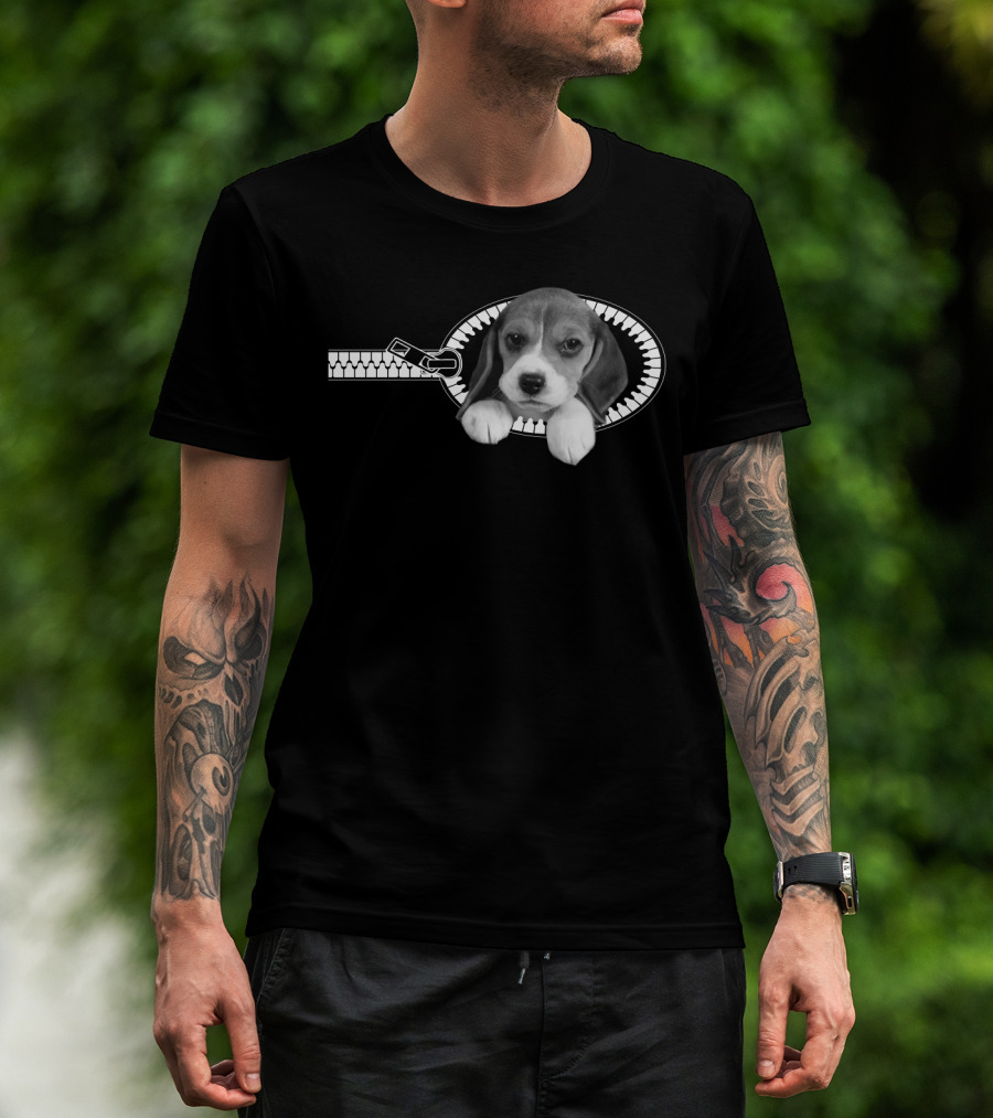 Beagle Puppy In Zipper Pocket T-Shirt