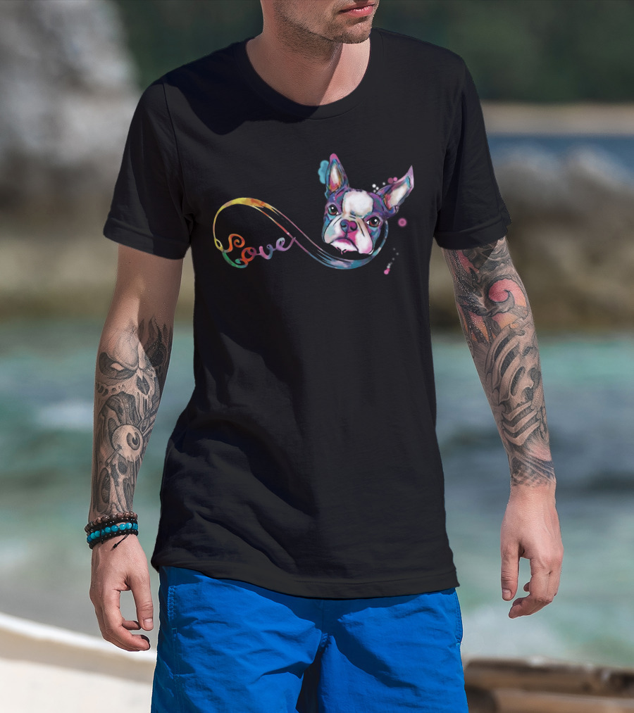 Love Boston Terrier Rainbow T-Shirt