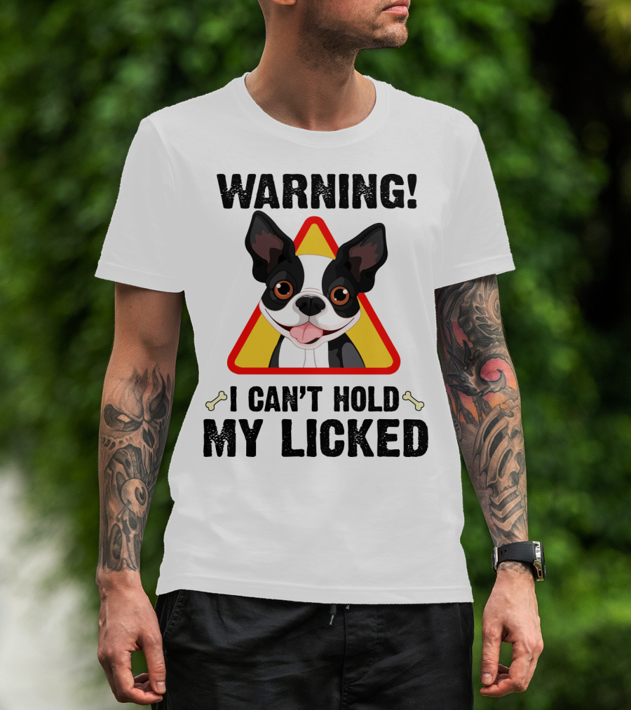 Warning I Can't Hold My Licked Cartoon Dog With Triangle And Bones T-Shirt
