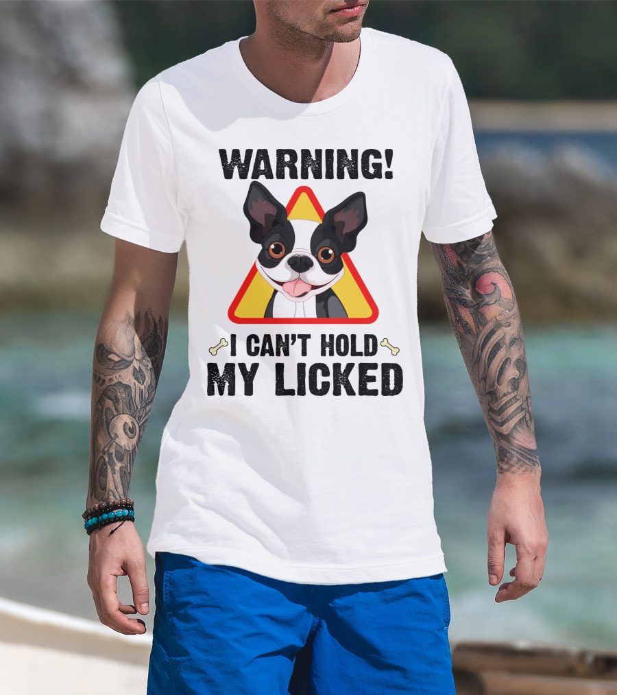 Warning I Can't Hold My Licked Cartoon Dog With Triangle And Bones T-Shirt