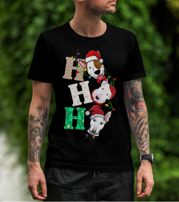 Ho Ho Ho Bullterrier Christmas Santa Hats T-Shirt