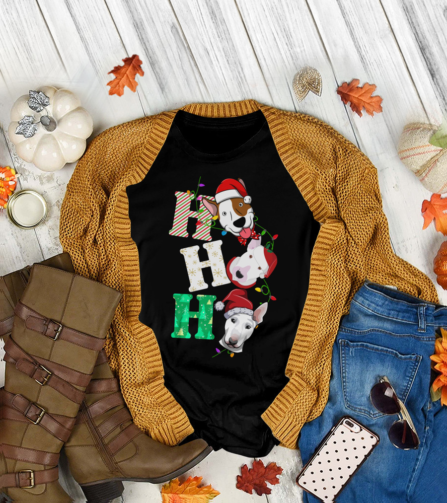 Ho Ho Ho Bullterrier Christmas Santa Hats T-Shirt