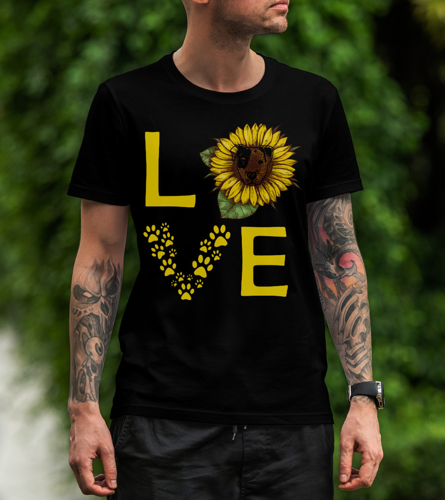 Love Bullterrier Sunflower Paw Prints T-Shirt