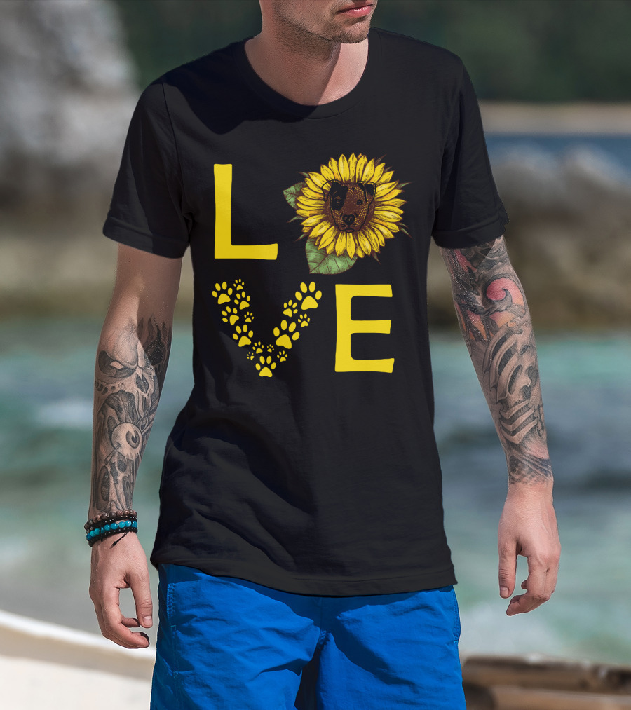 Love Bullterrier Sunflower Paw Prints T-Shirt