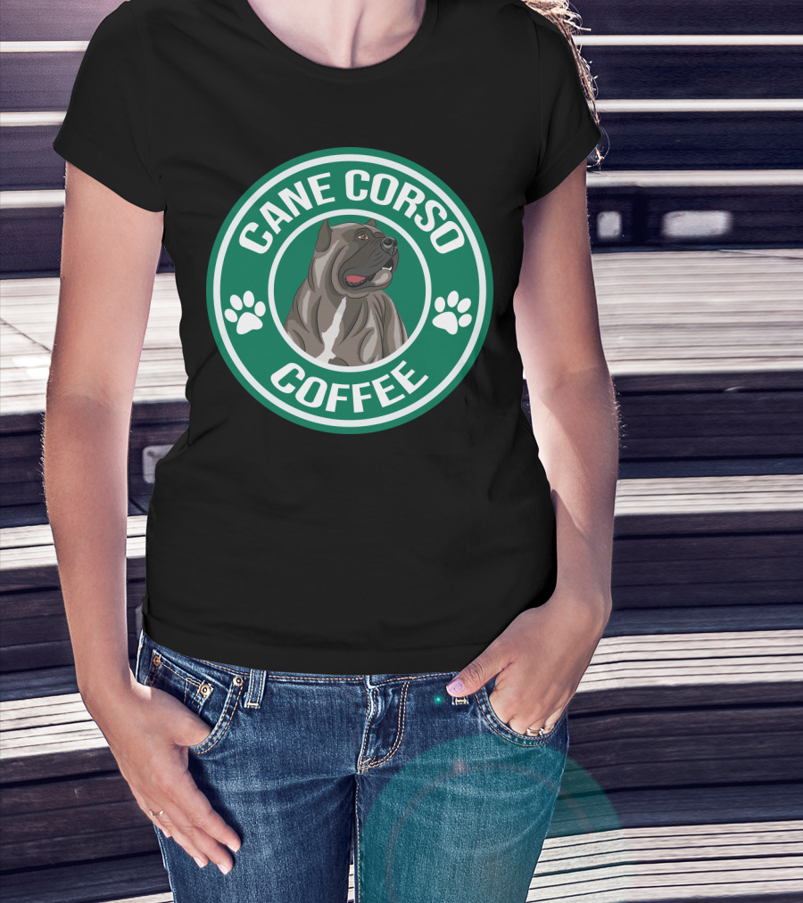 Cane Corso Coffee Dog Emblem Paw Prints T-Shirt