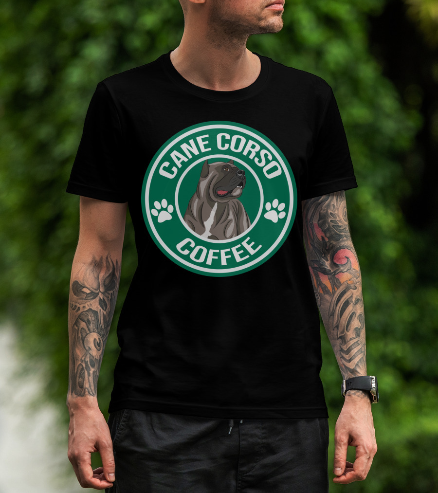 Cane Corso Coffee Dog Emblem Paw Prints T-Shirt