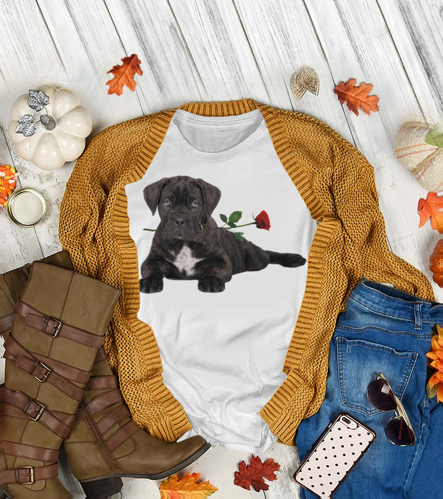 Cane Corso Puppy with a Red Rose in Mouth T-Shirt