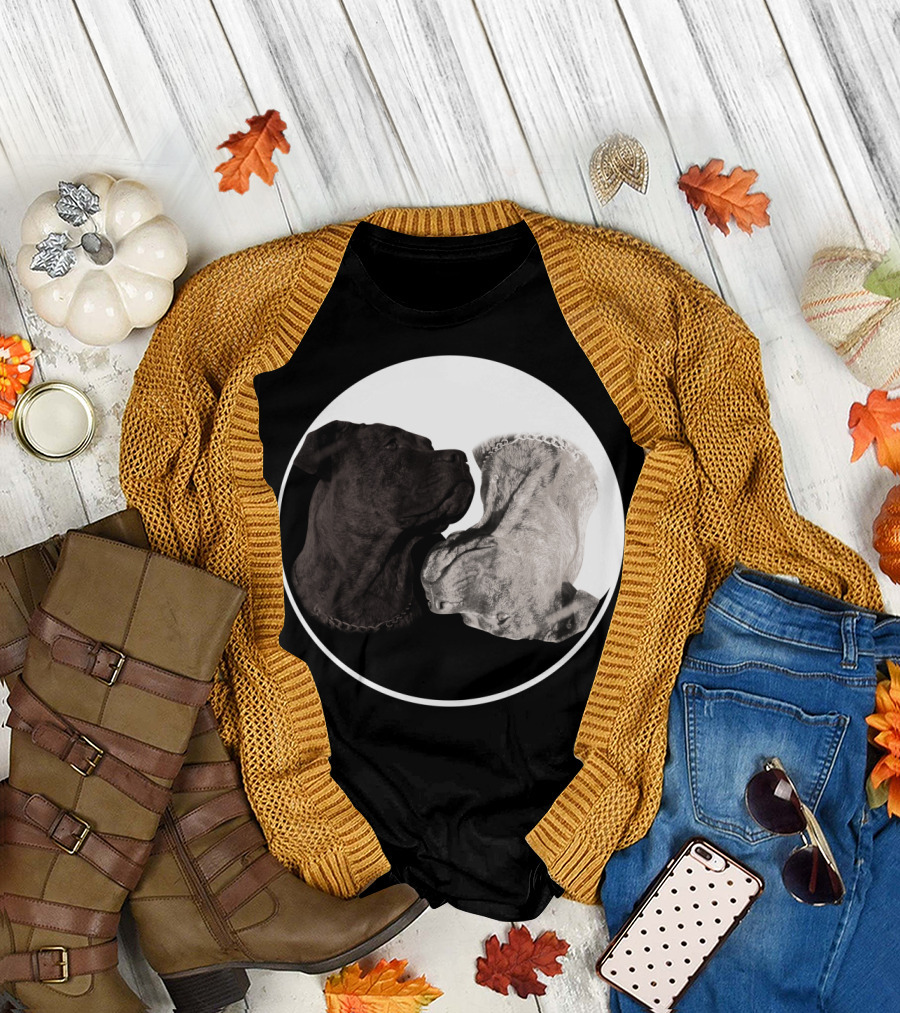 Cane Corso Yin Yang Circle with Black and White Dog Heads T-Shirt