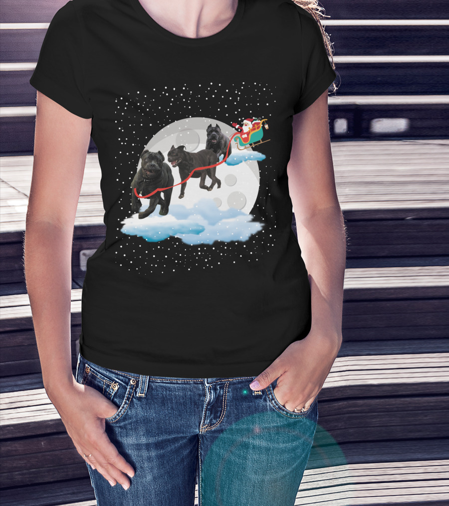 Santa Rides Cane Corso Sleigh With Full Moon And Snowflakes T-Shirt