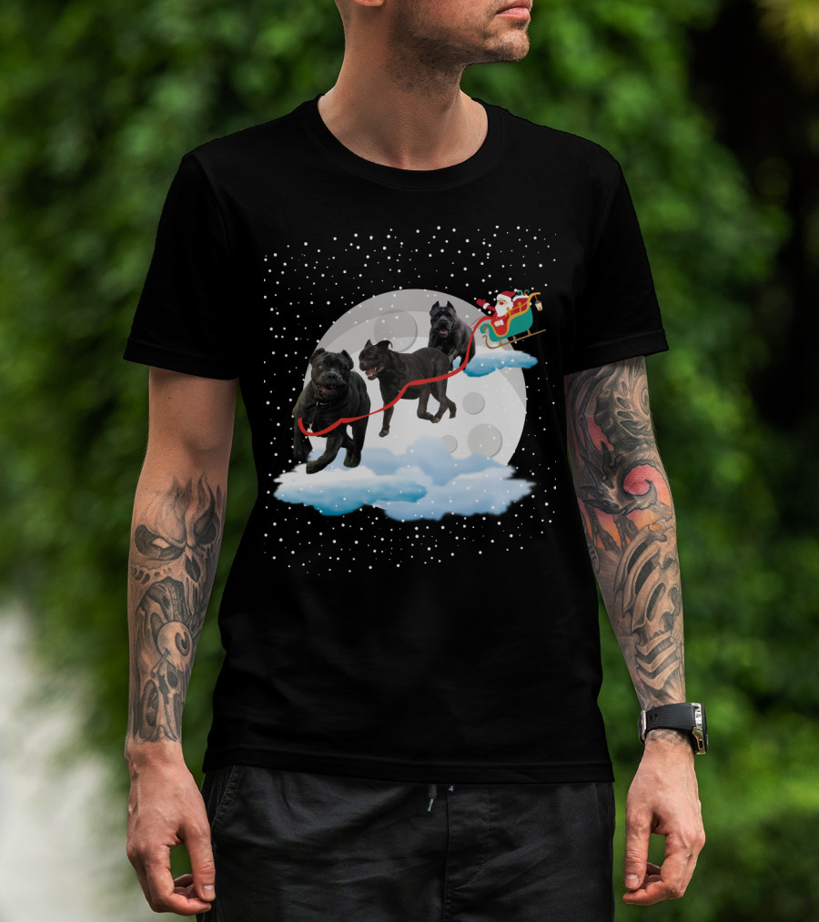 Santa Rides Cane Corso Sleigh With Full Moon And Snowflakes T-Shirt