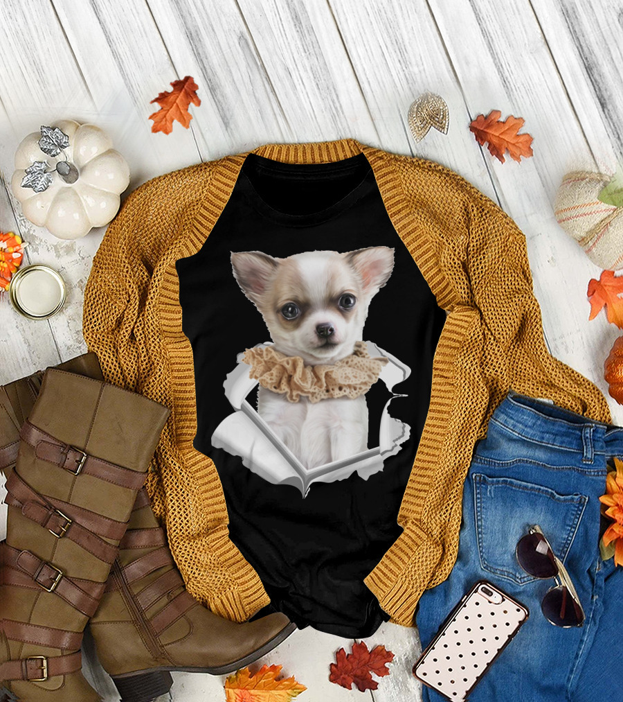 Chihuahua 3D Peek Out Frill Collar T-Shirt