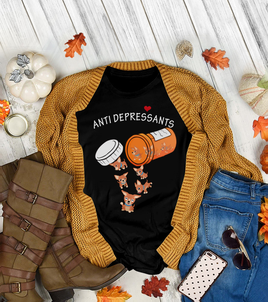 Chihuahua Anti Depressants Cute Pill Bottle Heart T-Shirt