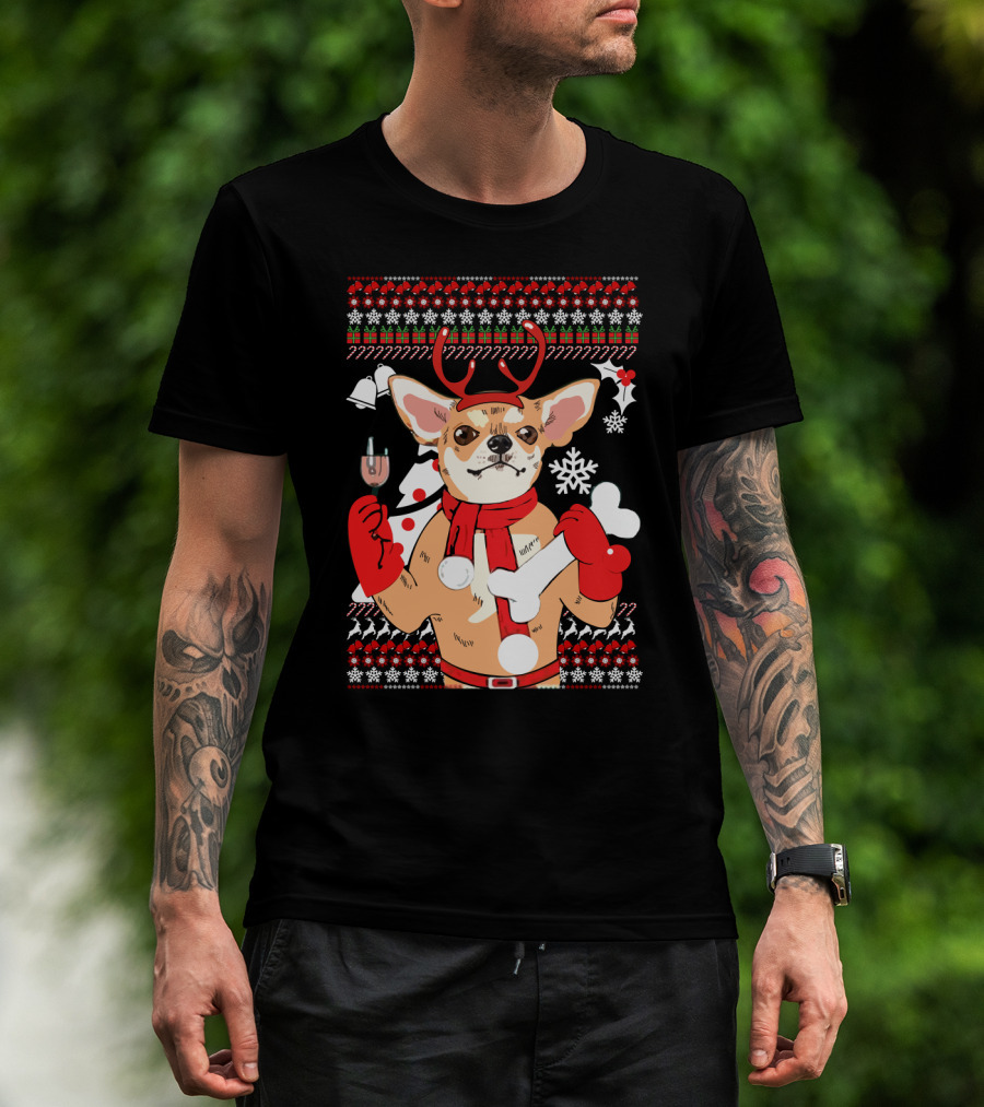 Chihuahua Reindeer Christmas Ugly T-Shirt