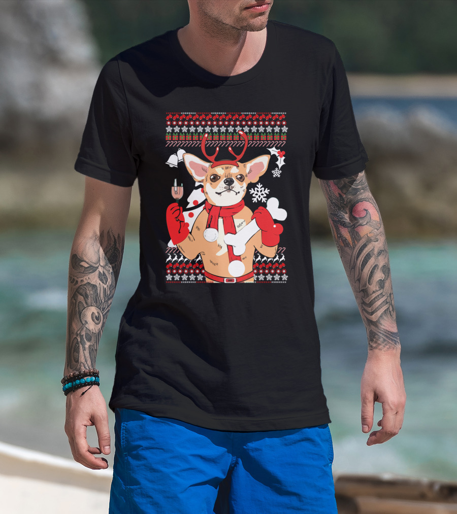 Chihuahua Reindeer Christmas Ugly T-Shirt