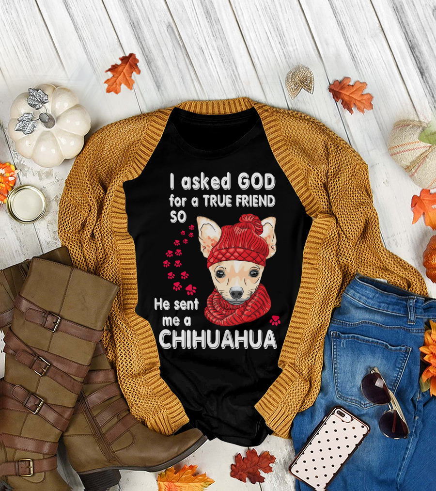 I Asked God for a True Friend So He Sent Me a Chihuahua T-Shirt
