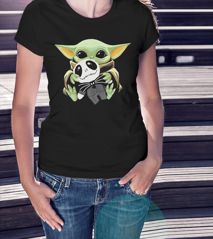 Baby Yoda Hugging Jack Skellington Doll T-Shirt