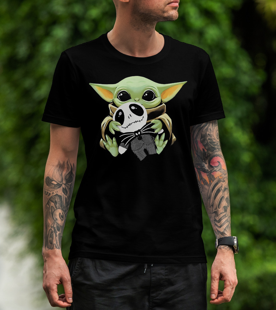 Baby Yoda Hugging Jack Skellington Doll T-Shirt