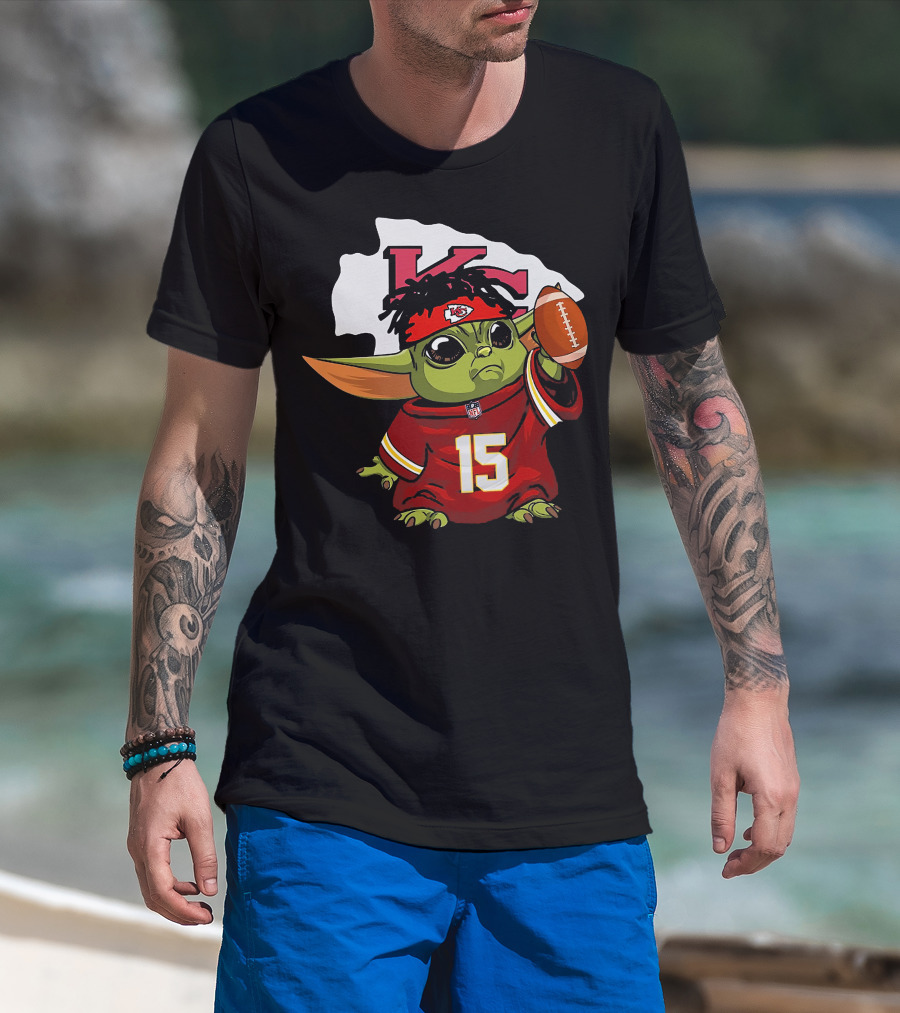 Baby Yoda Kansas City Chiefs Football Player Jersey 15 T-Shirt